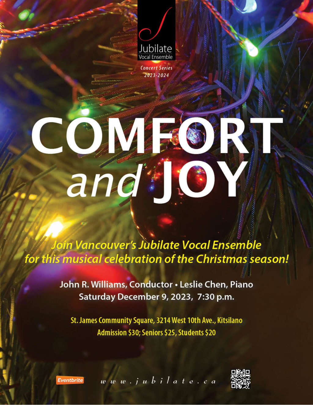 Comfort and Joy. Saturday December 9, 2023, 7:30pm. St. James Community Square.